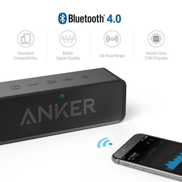 ANKER SoundCore Stereo Bluetooth Bärbar högtalare - 24h lång batteritid - Handsfree-funktion - Svart Svart