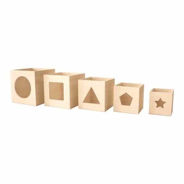 Stapelbara kuber - Trä - 5 delar - Anpassningsbar - Mått från 6,5 till 12 cm - Kreativ dekoration Beige