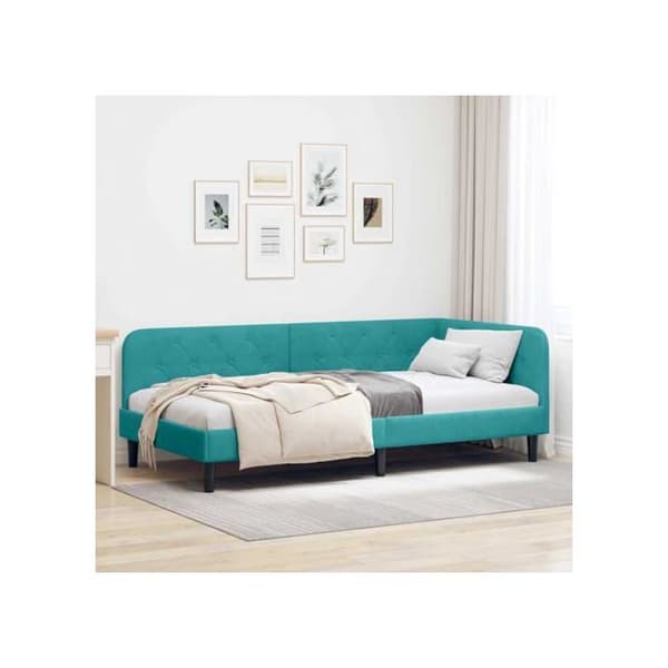 Hörn sängram i sammet - vidaXL - Turkos - 100x200 cm - L-formad design - Mångsidig bäddsoffa Turkos