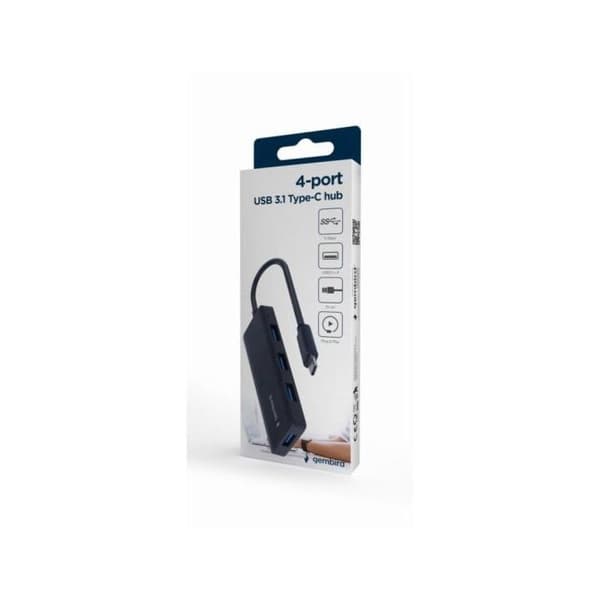 USB-C 3.1 Hub - Gembird - 4 portar - Svart - Kompakt - Elegant