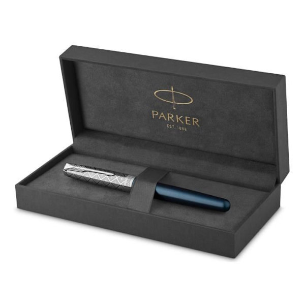 PARKER Sonnet Premium, reservoarpenna, metall och blå lack, palladiumattribut, fin spets 18k, presentförpackning