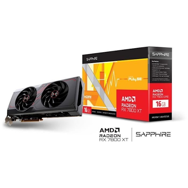 SAPPHIRE - Grafikkort - PULSE AMD RADEON™ RX 7800 XT GAMING 16GB - GDDR6 - DUBBLA HDMI / DUBBLA DP