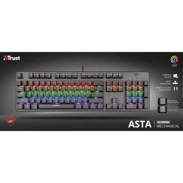Trust GXT 865 Asta, Standard, Trådbunden, USB, Mekaniskt tangentbord, RGB LED, Svart