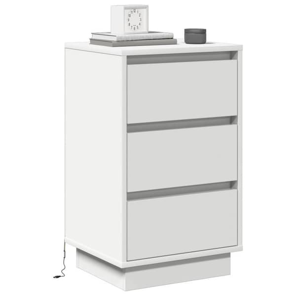 Sängbord - Vit LED - 39x34,5x65 cm - Ingenjörsträ - Modern stil Vit