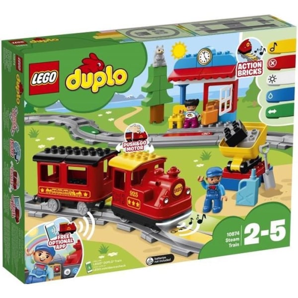 LEGO® 10874 DUPLO Town Ångtåget, batteridriven leksak, med ljud, ljus och fjärrkontroll, tågset för barn 2-5 år