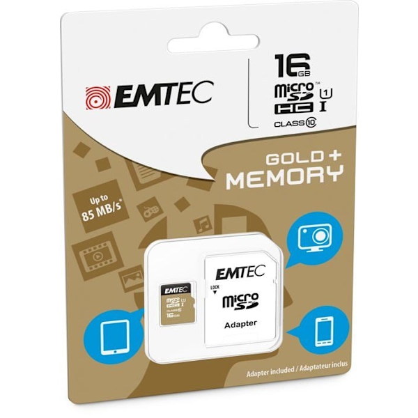 Flashminneskort - EMTEC - Micro SD 16 GB - Klass 10 - Läshastighet upp till 85 MB/s