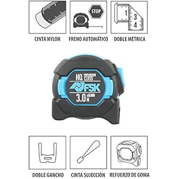 Flexometer - FERRESTOCK - HQ - 3 m - 16 mm - Nylon - Blå Blå