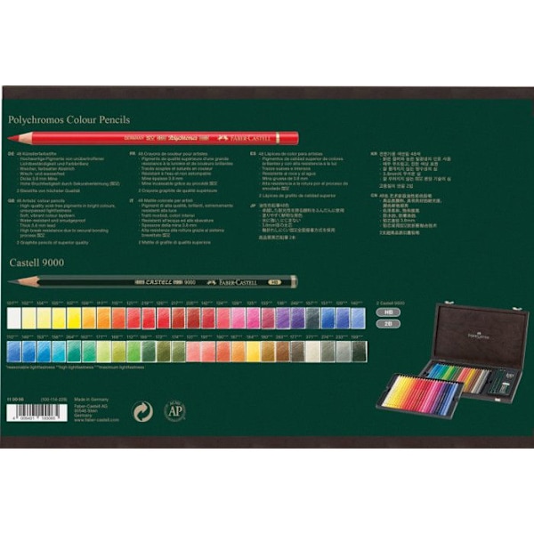 Box med pennor - Faber-Castell - Wenge - 48 polykromor - 2 grafiter - 1 suddgummi Polykromos