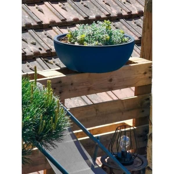 Rund blomlåda - RIVIERA - Granitlook - Plast - D40xH15 cm - Blå Blå