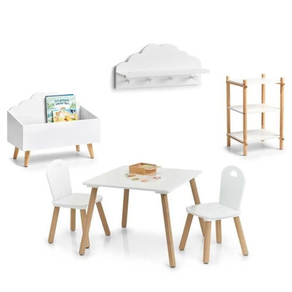 Scandi barnmöbelset - Zeller - 2 stolar + bord - Vit - Barn