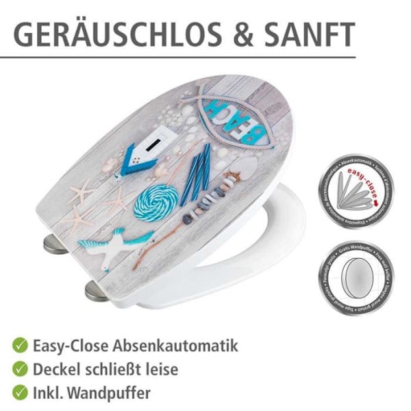 WC-sitsdel - WENKO - Strand - Termoplast - Easy Close - Hygienisk montering Multifärgad, Matt silver