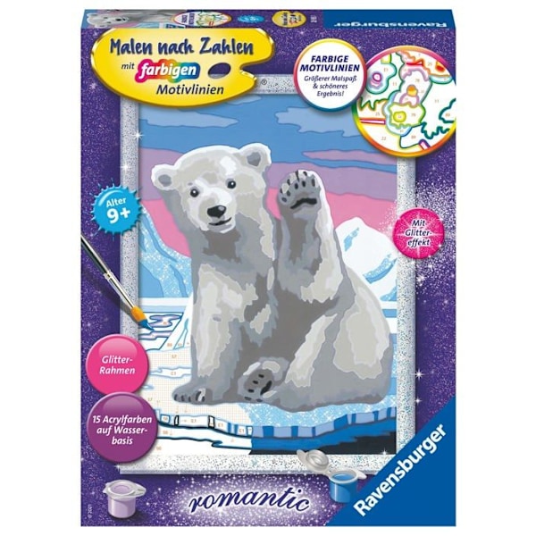 Ravensburger - 28985 - 4005555560 Paint by Numbers Game-Hallo, Little Polar Bear Children från 9 år,