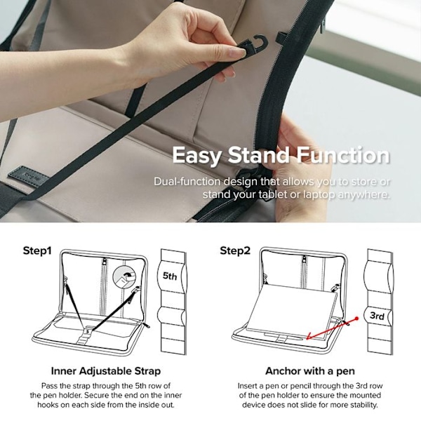 Ringke - Smart Zip Pouch för tablet / bärbar dator (upp till 13 tum) - Ljus beige beige