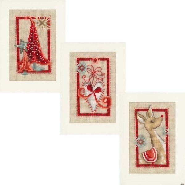 Vervaco "Christmas Symbols"-kort, 3 set, canvastavla