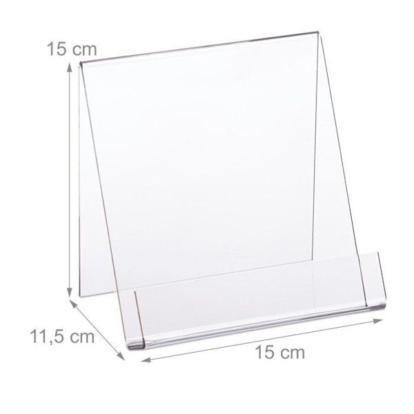 Relaxdays bokställ, A5 akryldisplay, robust, stora böcker, HxBxD: 15 x 15 x 11,5 cm, Transparent transparent