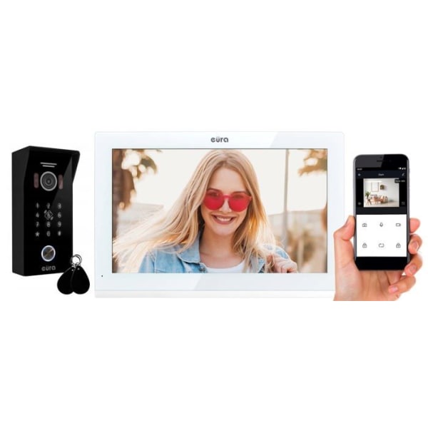 Eura intercom - videotelefon - VDP-99C5 - 4-tråds videointercom 10 tum 2 WiFi-ingångar RFID-kryptering 1080p Vit