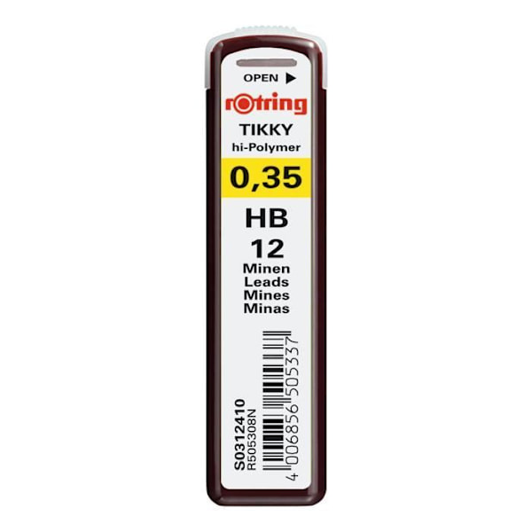 rOtring Tikky Blyrefill för mekanisk penna, 0,35 mm - HB, låda med 12 ledningar