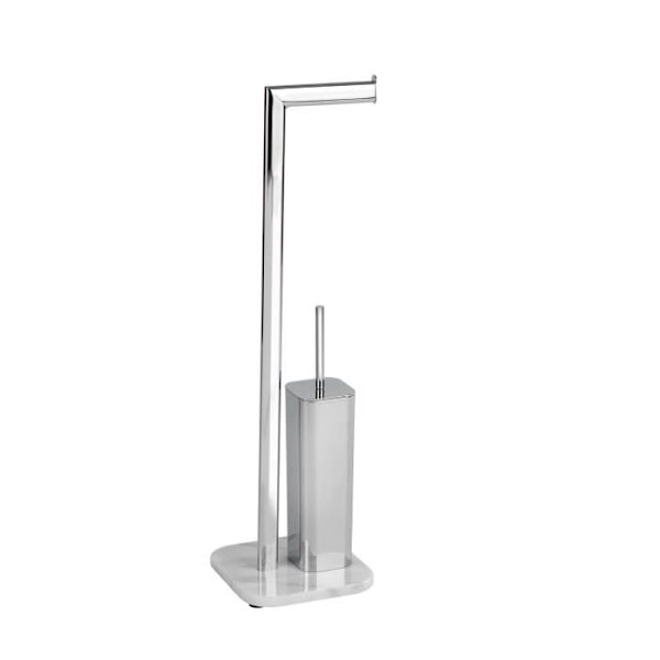 WENKO Kombinerad WC 2i1 Onyx, toalettborste och toalettpappershållare, stål - marmor, 22x73x20 cm, Blankt - Vit Flerfärgad