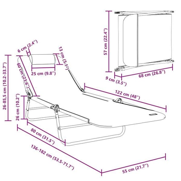 Solsäng - Fällbar - Justerbart ryggstöd - UV-beständig - Modern design Grå