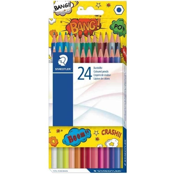 Komisk hexagonal penna, etui om 24 i kartong