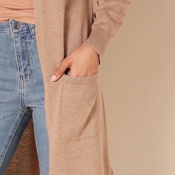 Essentials cardigan - WAE35008FL18-Cam-XL - Amazon Lätt lång väst (stora storlekar tillgängliga) Dam Beige XL