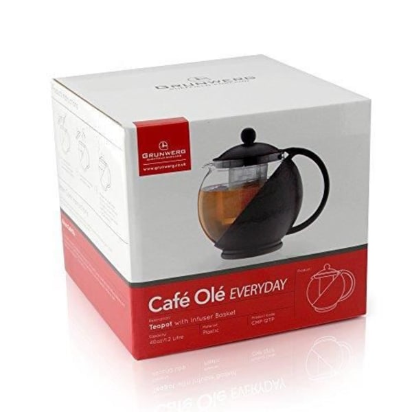 Cafe Ole Everyday Rund tekanna Infusionskorg Lösbladsglas tekanna, svart, 700ml - 24oz CMP-07TP