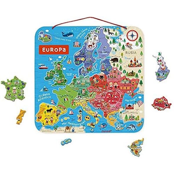 Utbildningspussel - JANOD - Magnetisk Kartpussel över Europa i Trä - 40 Bitar - 45x45 cm - Spansk Version Flerfärgad