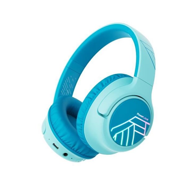 Barnhörlurar - PowerLocus - Bluetooth - Begränsad volym 74-85-94dB - 45 timmar - Färgade LED-lampor Blå
