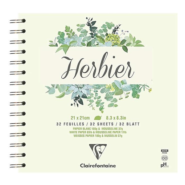 Herbier - Clairefontaine - 975178C - 21x21 cm - 180g - 64 sidor med musselinseparator
