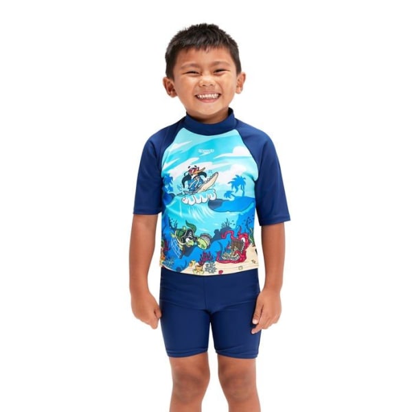 Segeloverall - Speedo Lär dig simma Solskydd Topp Segeloverall - Kort Rash Guard Shirt Pojke Harmony Blå/Bondi/Becah Blå/Vit 6-9 månader