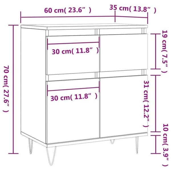 vidaXL Buffé Vit 60x35x70 cm Ingenjörsträ 831116