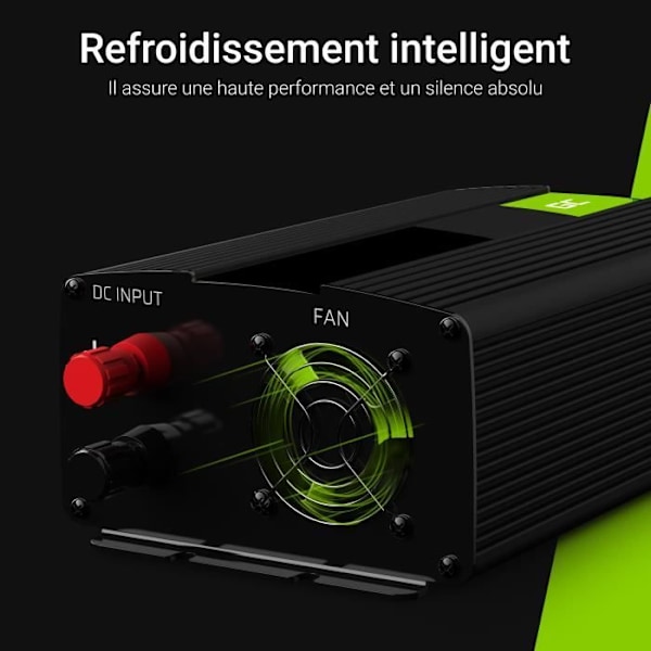 Växelriktare - Green Cell - 500W/1000W - Ren sinus - DC 12V till AC 230V - Idealisk för resor