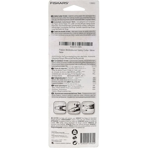 Fiskars 18 mm Safety Cutter - Infällbart blad och halkfri kropp