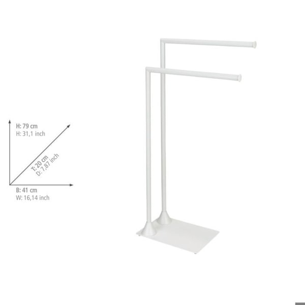 WENKO Handduksställ HELLA | Ställ för Handdukar Badrum 2 Stänger | Rensamt Design | Matt Vit | 43,5x78,5x20 cm Matt vit
