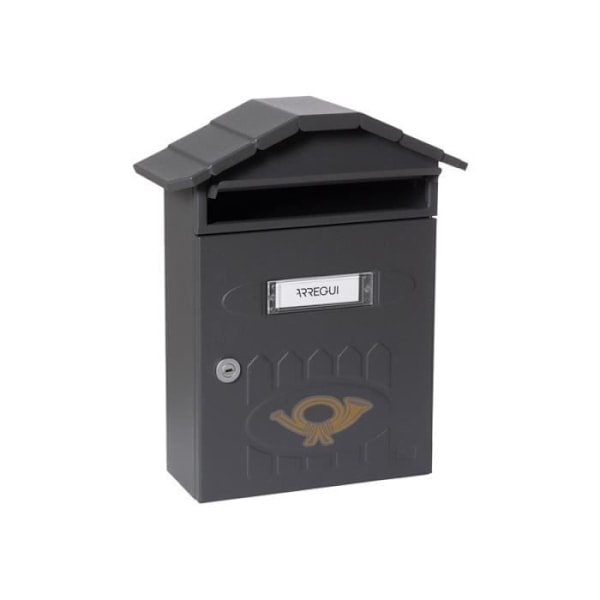 ARREGUI Villa E5004 Brevlåda i enkel stål, A4-storlek, tjock väggmonterad postlåda, regntät, svart Svart