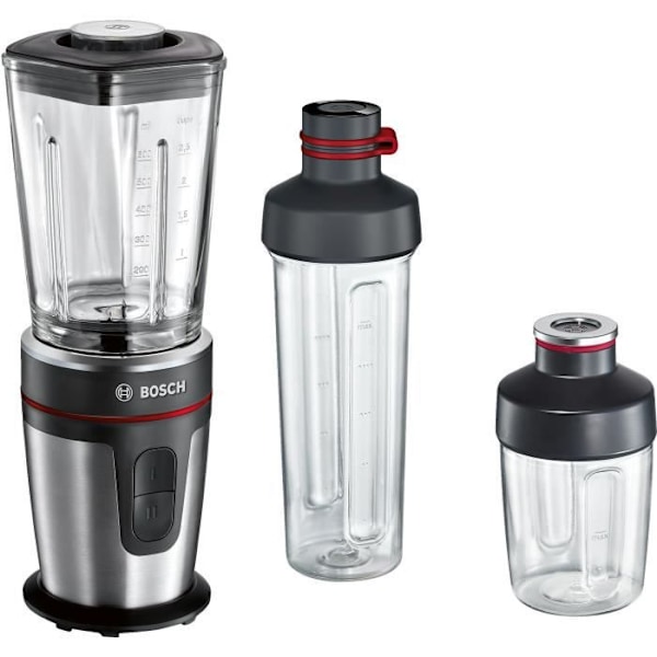BOSCH Mini blender Mixx2Go - 350 W- 2 hastigheter-Blender 600ml- Rostfria blad- Krossad är funktion - Svart och borstat rostfritt stål