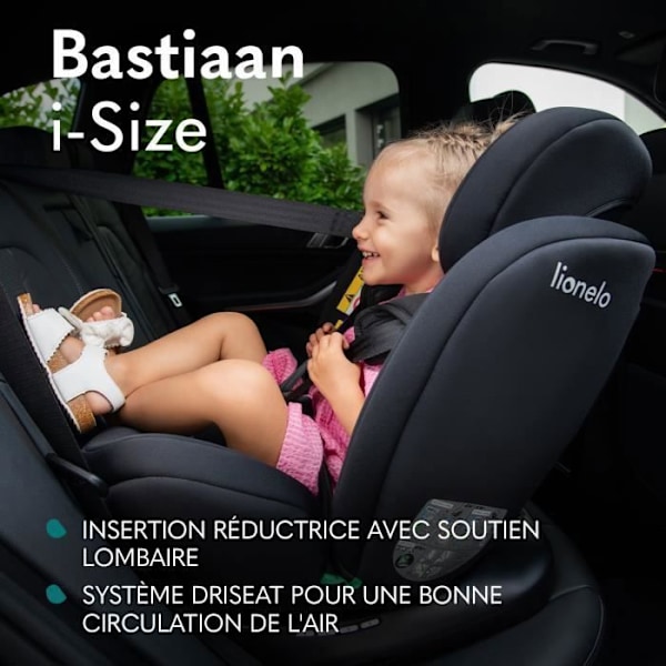 LIONELO Bastiaan i-Size - Justerbar bilbarnstol - 360° vridbar bas - 40-150 cm - Från 0 till 36 kg - ISOFIX - Grupp 0/1/2/3 - Svart Svart grå