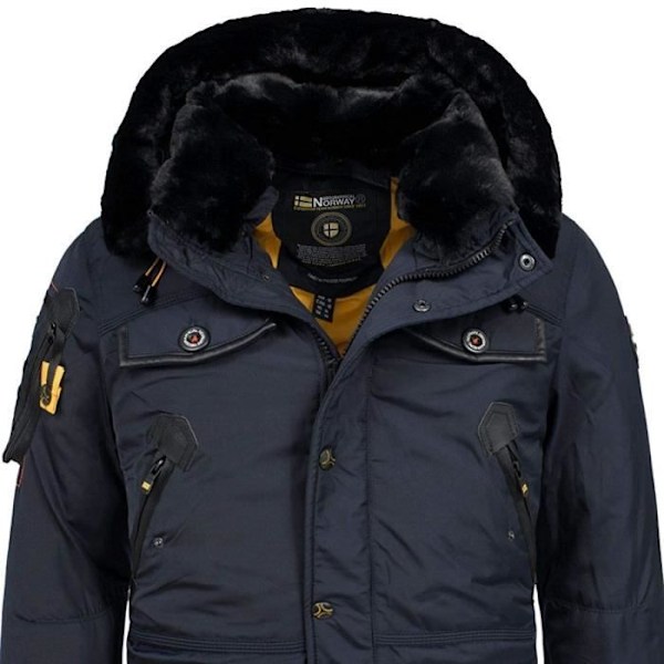 Geographical Norway Acore Parkas för män - Marinblå - Pälsfodrad huva - Praktiska fickor marinblå jag