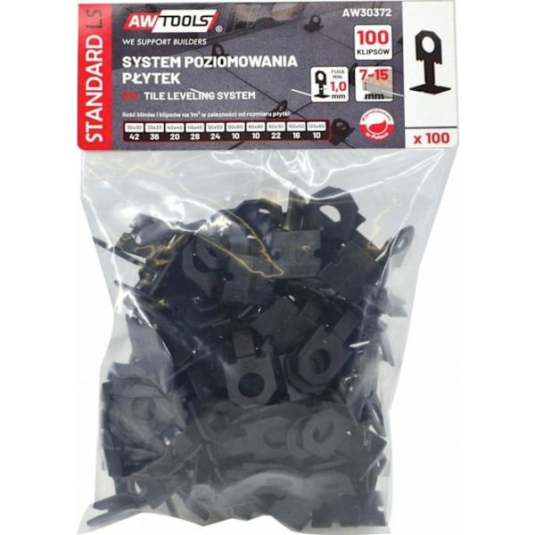 Croisillon för kakel Awtools - AW30372 - STANDARD SYSTEM FÖR KAKEL NIVÅ 1,0mm - 7-5mm - KLIP 100 st.