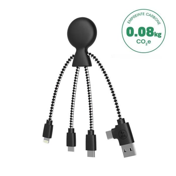 Multikontakt USB-C/USB/Lightning/Micro USB Laddningskabel i återvunnen plast Mr Bio Black