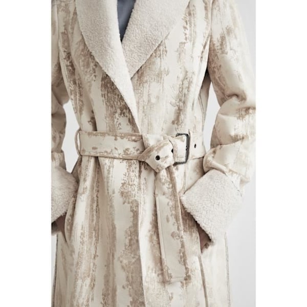 Manteau - DESIGUAL - MARVELOUS - Syntetiskt läder - Matchande bälte - V-ringad i fleece ECRU S