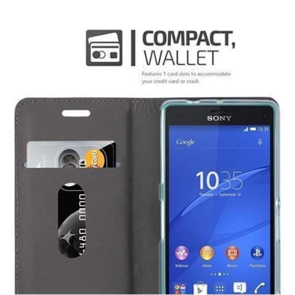 Sony Xperia Z3 COMPACT Fodral i MÖRKBLÅ SVART från Cadorabo (TYG-LEATHERETTE Design) Fullt skyddsfodral med flipskydd