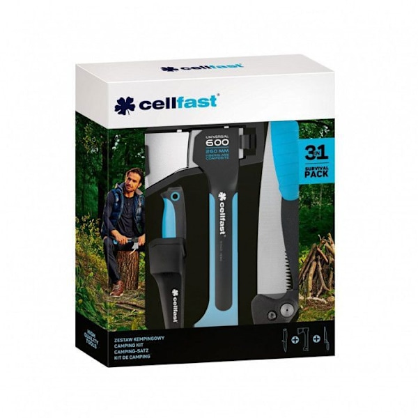 Cellfast campingset, kniv, yxa, viksåg, Energo mörkblå