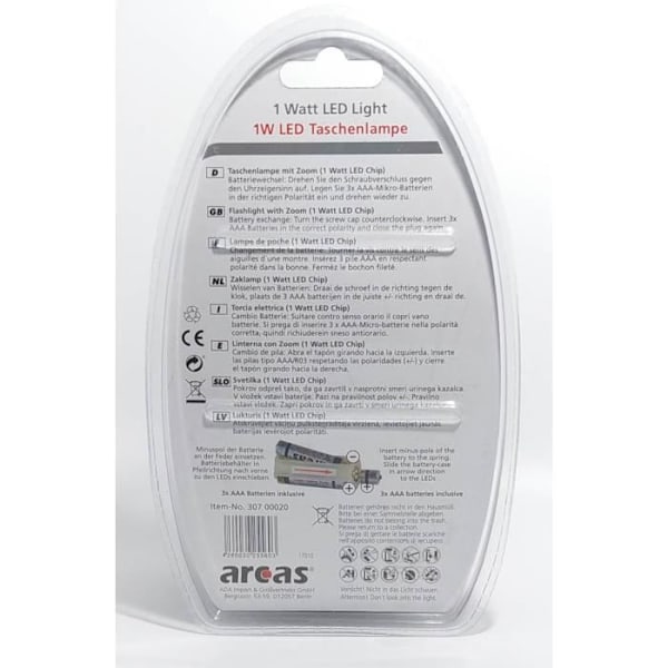 ARCAS 1 Watt LED-ficklampa - Stötsäkert och gummerat hölje - Ljusräckvidd på 150m - 60 lumen