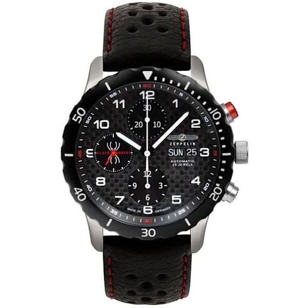 Klocka - Zeppelin - 7216-2 - Analog - Svart läder - Chic Silver, Svart, Röd