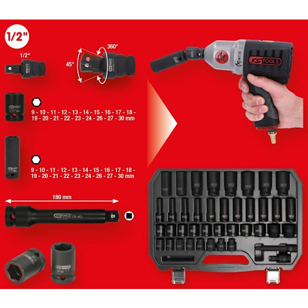 Slagskruvnyckelsats - KS Tools - 515.0065 - 40 delar - Krom-molybdenstål - Sexkantshuvud Krom