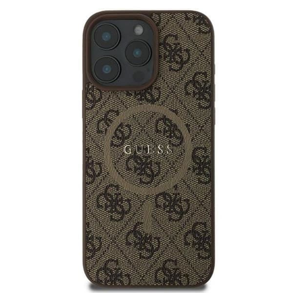 Coque Guess 4G Ring Classic Logo MagSafe för iPhone 16 Pro (brun)