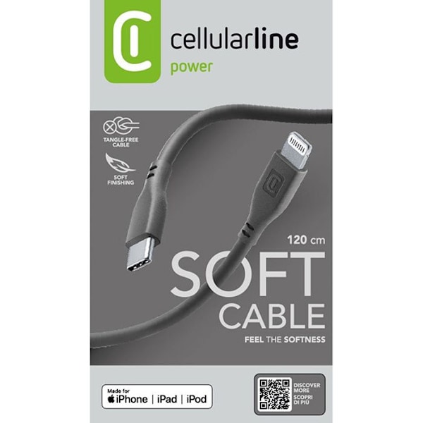 Cellularline Soft Cable - USB-C till Lightning-kabel certifierad MFi 1,2 m (svart)