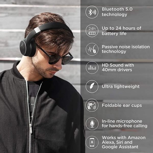 Över-örat hörlur - Motorola - Escape 220 - Bluetooth 5.0 - 23h batteritid - Svart Svart