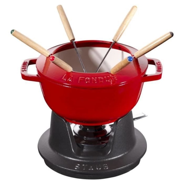 Fondue-set - STAUB - 18 cm - Gjutjärn - Körsbär - Inkluderar 6 gafflar och brännare Körsbär